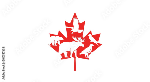 Foto Red Canadian Maple Leaf Icon Symbol.