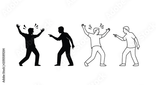 Fotografi argument between two men black silhouette and white line drawing