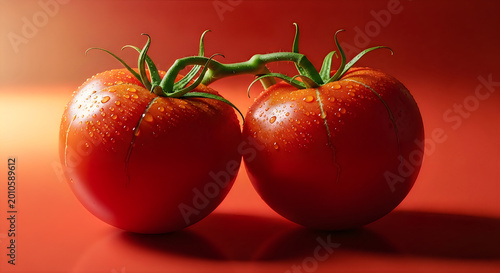 Fresh ripe tomatoes on a red background