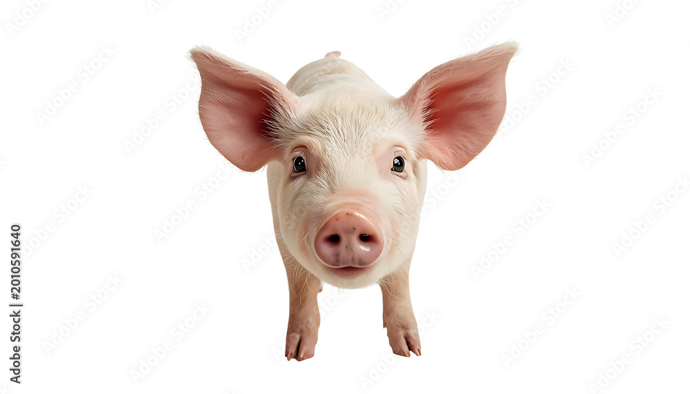 Fototapeta premium Pink pig isolated on white background cute farm piglet domestic animal illustration