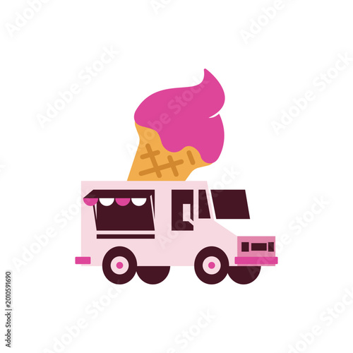 Ice Cream Truck with Cone Top Logo Design