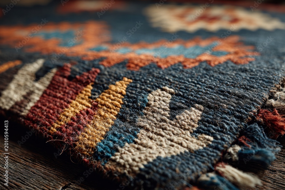 Fototapeta premium Close-up of intricate woven textile with vibrant patterns