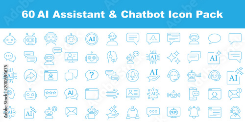 Foto Machine Learning and AI Robot Line Icon Set – Chatbot, Virtual Assistant, Smart Technology Outline Vector Icons for Futuristic App UI Design