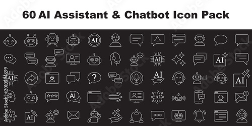 Quadro su tela Artificial intelligence line icon set
