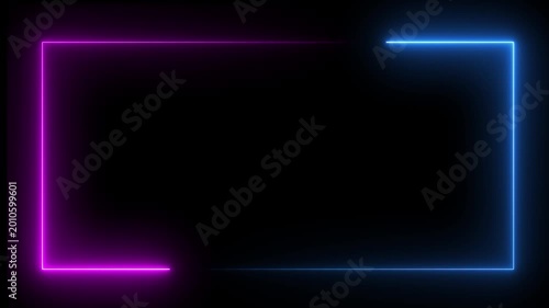 Seamless loop animated rectangle picture frame with two tone neon color 4K video motion graphic isolated on transparent background. Animation of glowing neon rectangles abstract background. 
