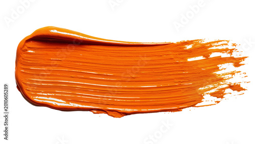 фотографія Thick orange paint brush stroke with visible texture, isolated on transparent ba