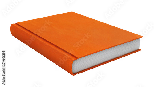 Photos Orange hardcover book with blank pages, isolated on transparent background