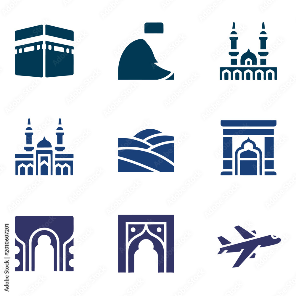 Naklejka premium Islamic architecture and travel icons with transparent background design elements