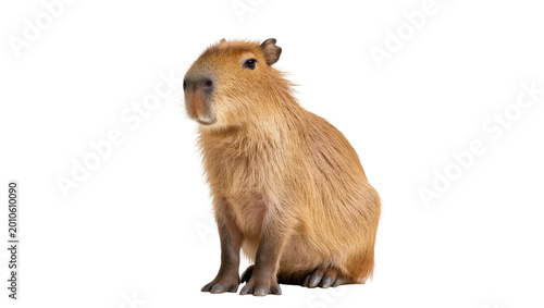 Canvas Print Brown Capybara Standing Alert with Furry Coat and Small Ears