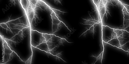 Foto Electric lightning bolts on black background, abstract energy pattern