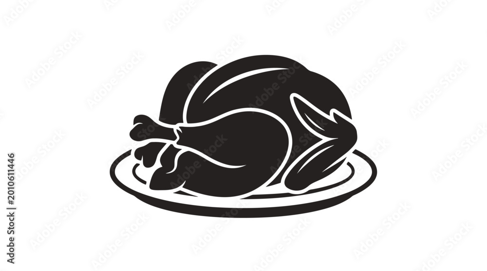 Fototapeta premium Roasted turkey on a plate icon.