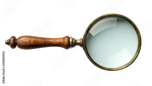 Antique Brass Magnifying Glass with Wooden Handle