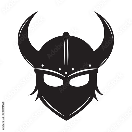 Viking helmet silhouette, Viking helmet silhouette icon with horns, Black silhouette of a horned viking helmet isolated on white background