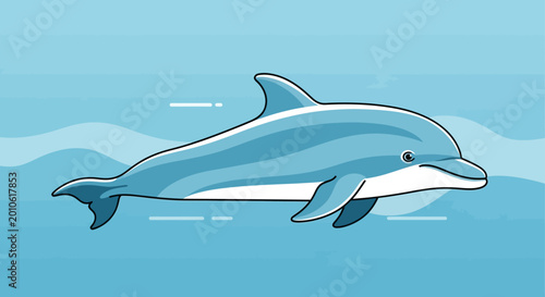 Tableau sur toile A dolphin swims in the ocean with a wavy blue background.