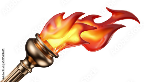 Canvastavla Golden Olympic torch with vibrant flames, isolated on transparent background