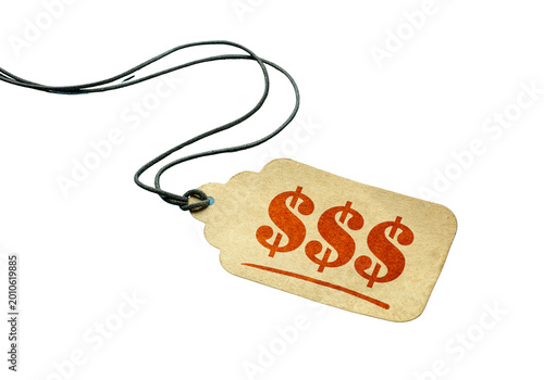 Brown Price Tag with Dollar Signs Isolated on Transparent Background – Pricing Label