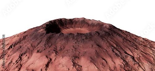 Photos Isolated Martian Crater 3D Rendering Cutout of Red Volcanic Caldera on White Bac