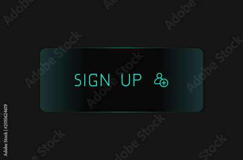 Foto Modern rounded CTA button with shine, Sign Up text, 3D neon effect, web UI element for landing pages, mobile apps or banners