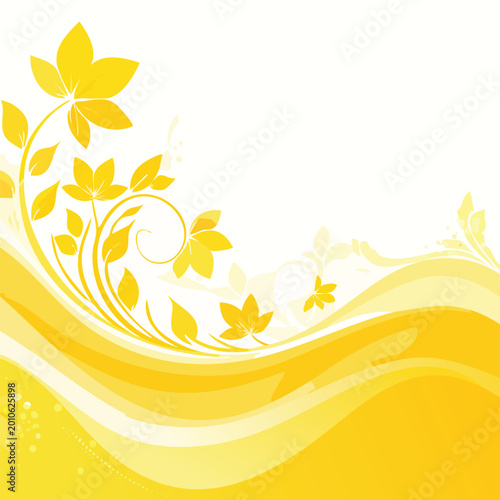 Abstract floral illustration with vibrant yellow leaves and elegant curves