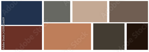Abstract collage of squares and rectangles in different sizes. Gray, beige, brown and blue colors well coordinated. Geometric shapes composition, modern minimalist art.