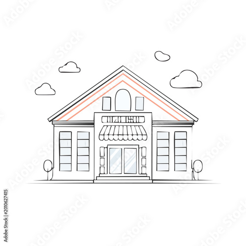 Illustrated shop building front view against white background