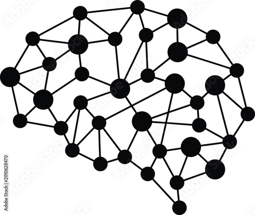 Canvastavla Stylized brain made of interconnected black dots and lines with artificial intel