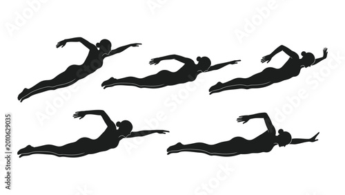 Obraz na plátne Swimmer silhouettes in various freestyle swimming poses black and white high qua