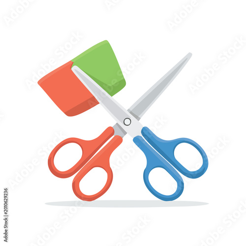 Scissors cutting paper against a white background simple illustration design
