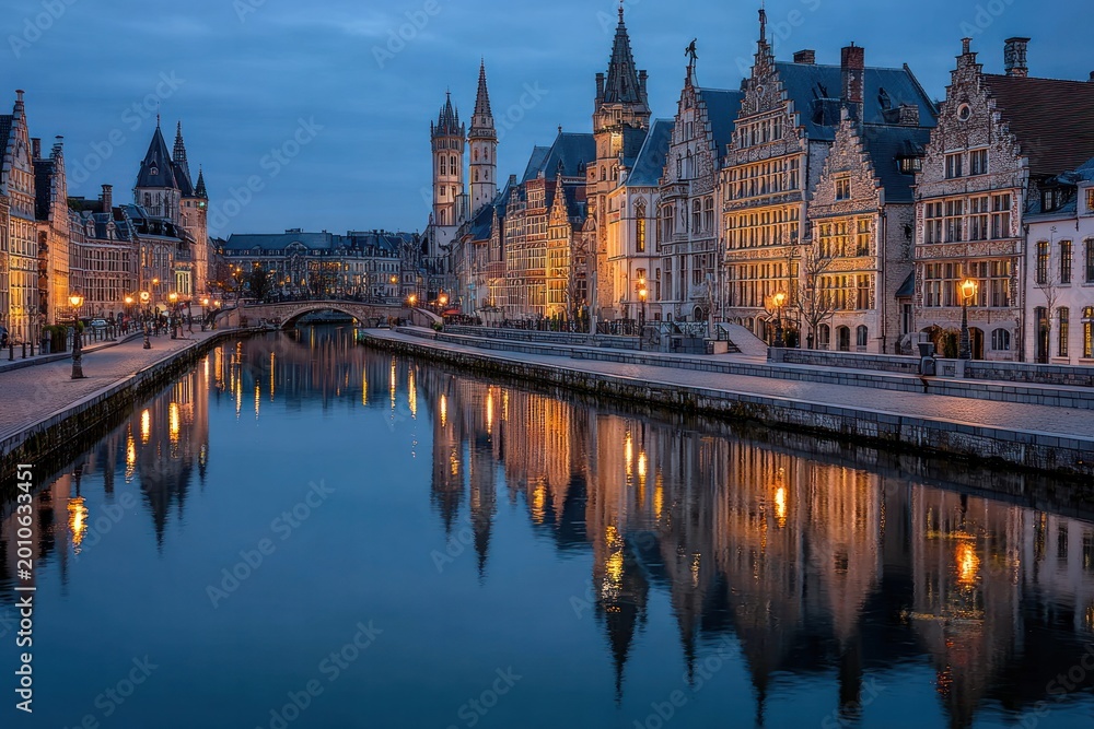 Fototapeta premium Evening canal view of historic European city architecture