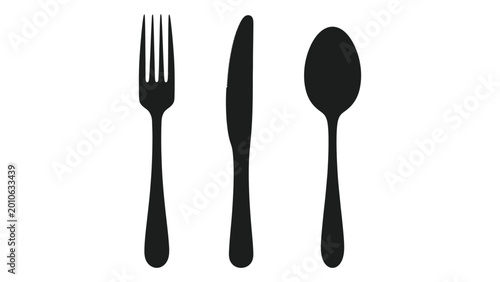 Foto Fork knife and spoon silhouettes on a white background high quality professional