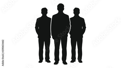 Tableau sur toile Three men standing together black silhouette against a white background high qua