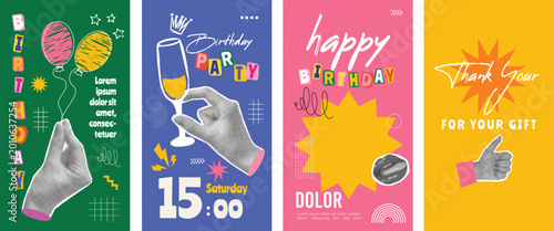 Happy birthday party with digital collage social media post or story