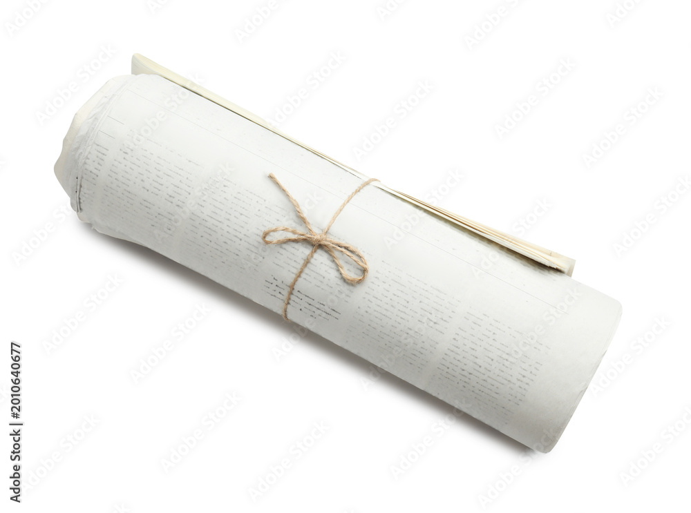 Fototapeta premium One roll of newspaper isolated on white