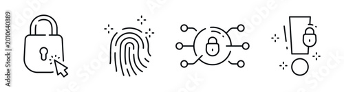 Bild auf Leinwand Security icons showing padlock fingerprint network and alert symbols
