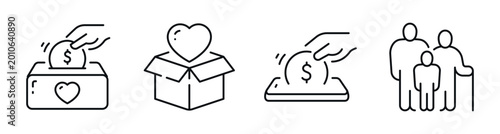 Obraz na płótnie Donation and charity icons showing giving methods and recipients