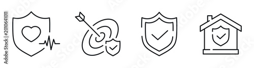 Security icon set showing protection symbols on white background. Editable stroke