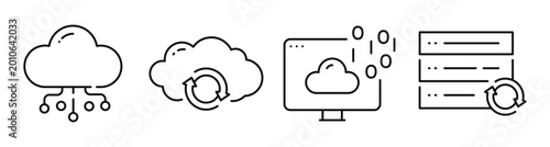 Foto Cloud sync and server icons representing data storage and transfer