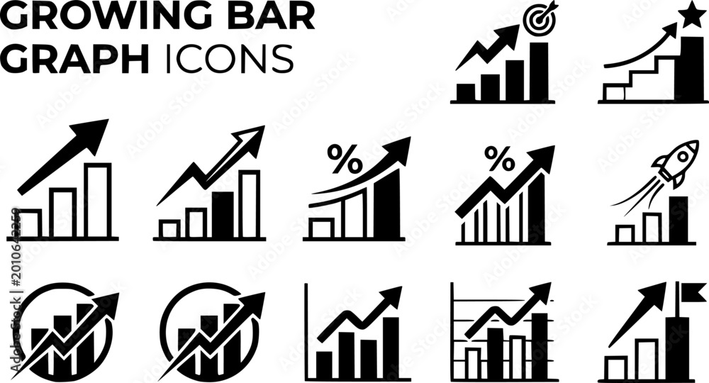 Fototapeta premium Growing bar graph icon. Vector illustration.