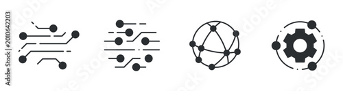 Εκτύπωση καμβά Network data flow icons depicting global connections on white background