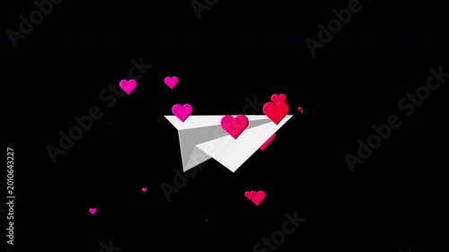 Paper Plane Love Trail Animation (Flying Hearts, Alpha Channel Loop)