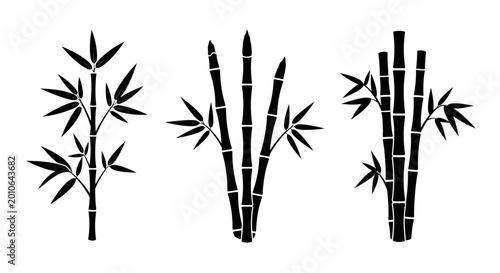 Black Bamboo Stalks Silhouette Set Vector Illustration