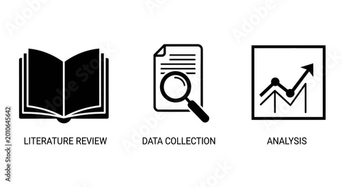 Research Process Icons: Literature Review, Data Collection, Analysis