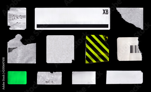 Canvastavla Blank Paper Stickers and Torn Labels Set on Black