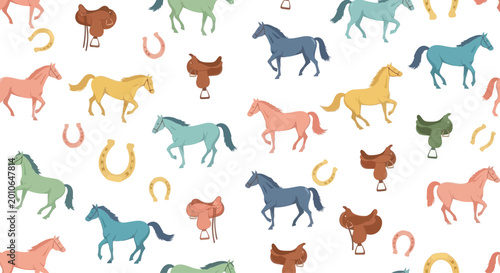 Whimsical Horse and Saddle Pattern: Equestrian Fun
