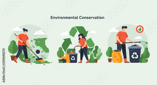 Billede på lærred Environmental Conservation: Recycling, Cleaning, and Waste Management for a Gree