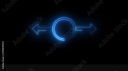 A glowing neon circle with two upward-pointing arrows against a deep black background.