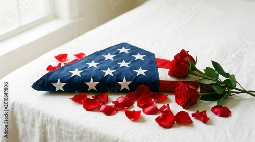 patriotic memorial day rose on american flag blanket