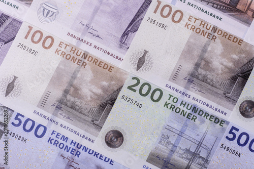 Fotografie Money, currency of Denmark, Danish krone banknotes