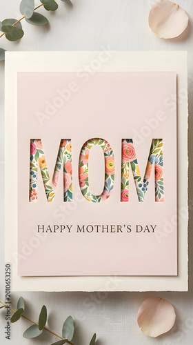 Unique Mother’s Day design using negative space typography with floral textures inside MOM letters.