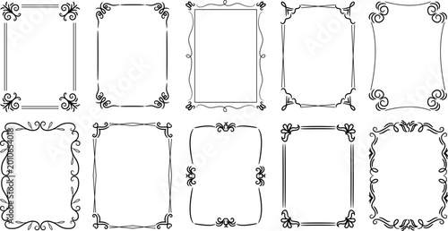 Set of hand drawn decorative frames and minimalist vintage borders for wedding invitations, certificates, and greeting cards